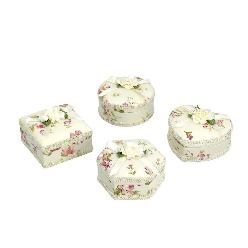 Ivory Floral Pattern Multi Shaped Jewelry Box Set of 4